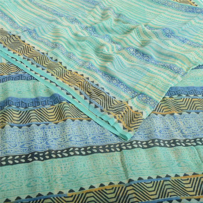 Sanskriti Vintage Sarees Sea-Green Pure Georgette Silk Printed Sari Craft Fabric