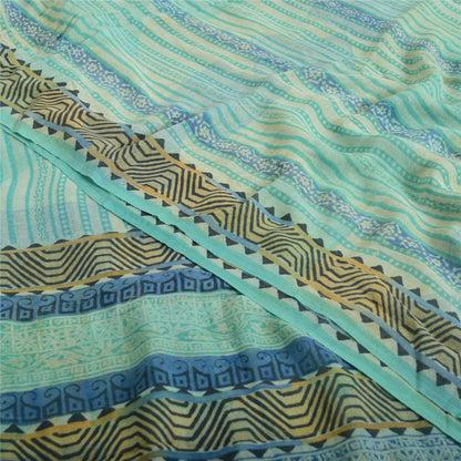 Sanskriti Vintage Sarees Sea-Green Pure Georgette Silk Printed Sari Craft Fabric