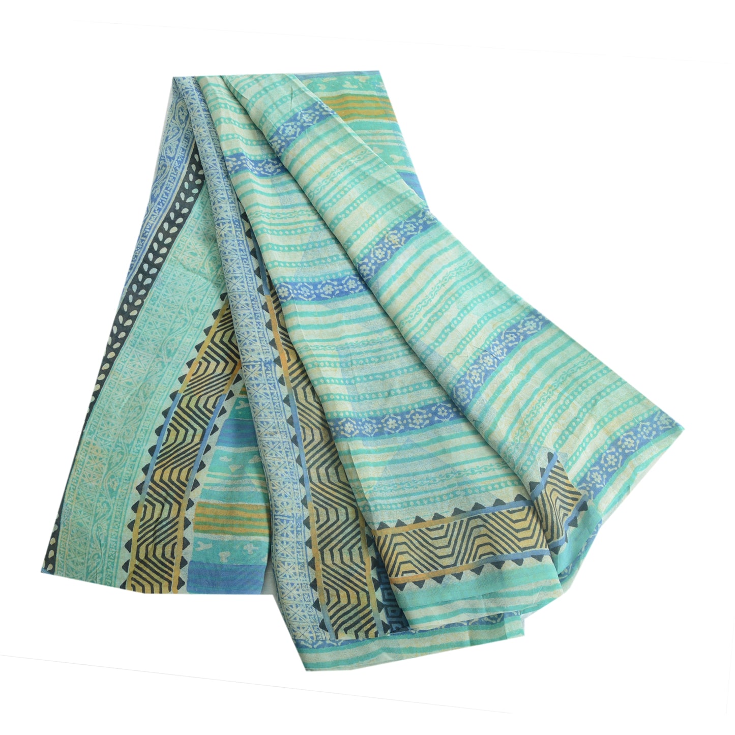 Sanskriti Vintage Sarees Sea-Green Pure Georgette Silk Printed Sari Craft Fabric