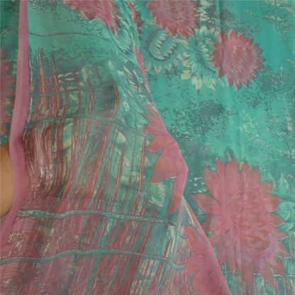 Sanskriti Vintage Sarees Blue/Pink Pure Georgette Silk Print Sari Craft Fabric