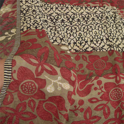 Sanskriti Vintage Sarees Red/Brown Pure Georgette Silk Print Sari Craft Fabric