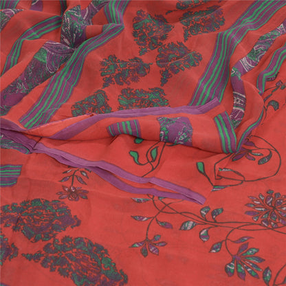 Sanskriti Vintage Sarees Red/Blue Pure Georgette Silk Printed Sari Craft Fabric