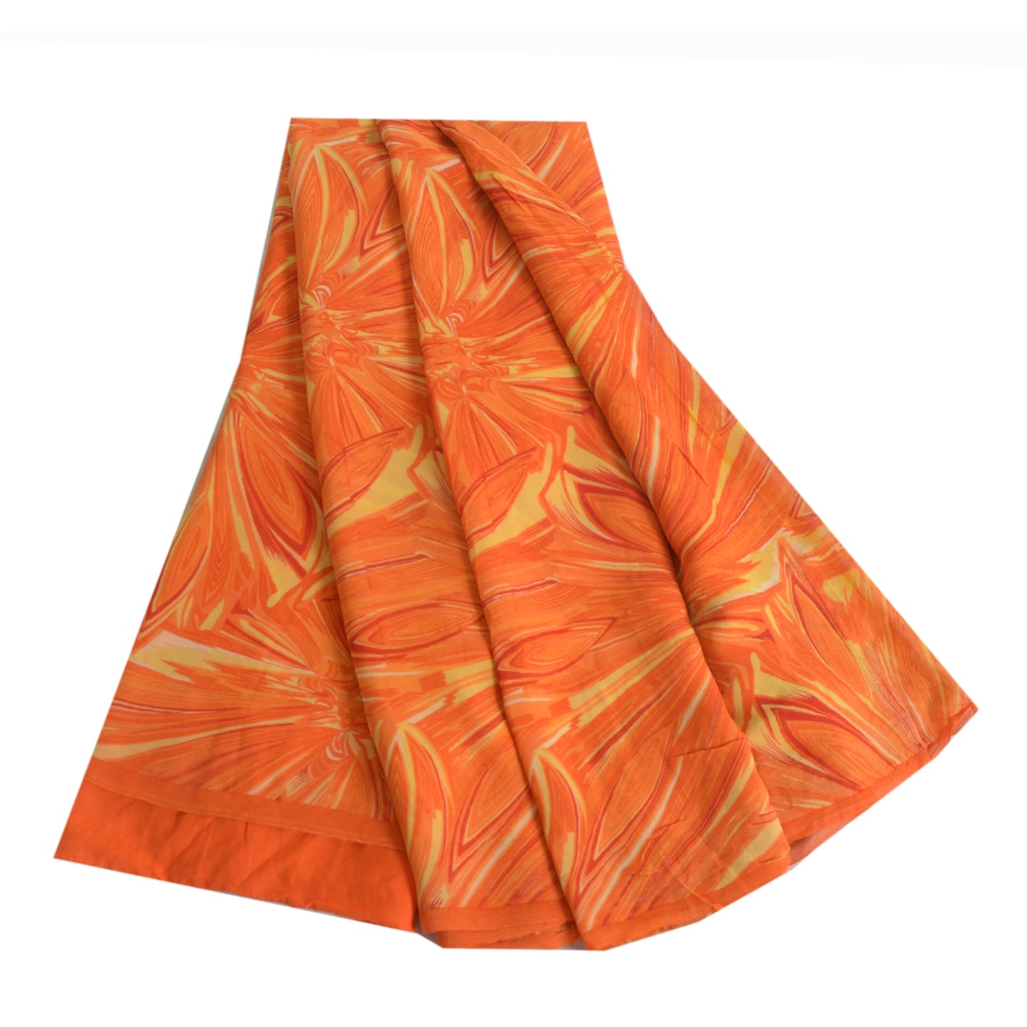 Sanskriti Vintage Sarees Orange Pure Georgette Silk Printed Sari Craft Fabric