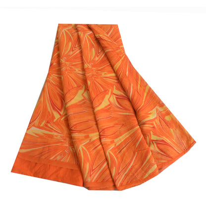 Sanskriti Vintage Sarees Orange Pure Georgette Silk Printed Sari Craft Fabric