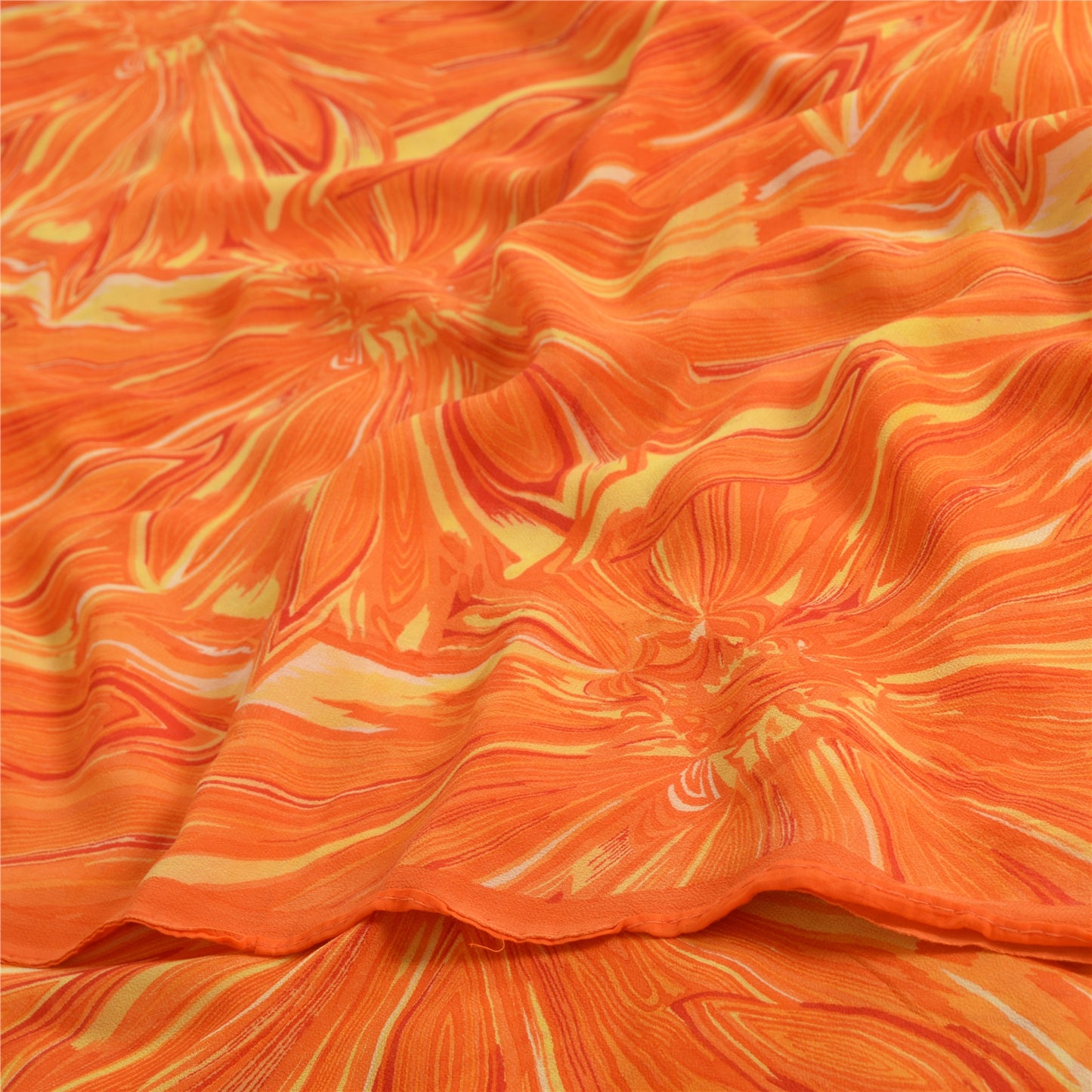 Sanskriti Vintage Sarees Orange Pure Georgette Silk Printed Sari Craft Fabric