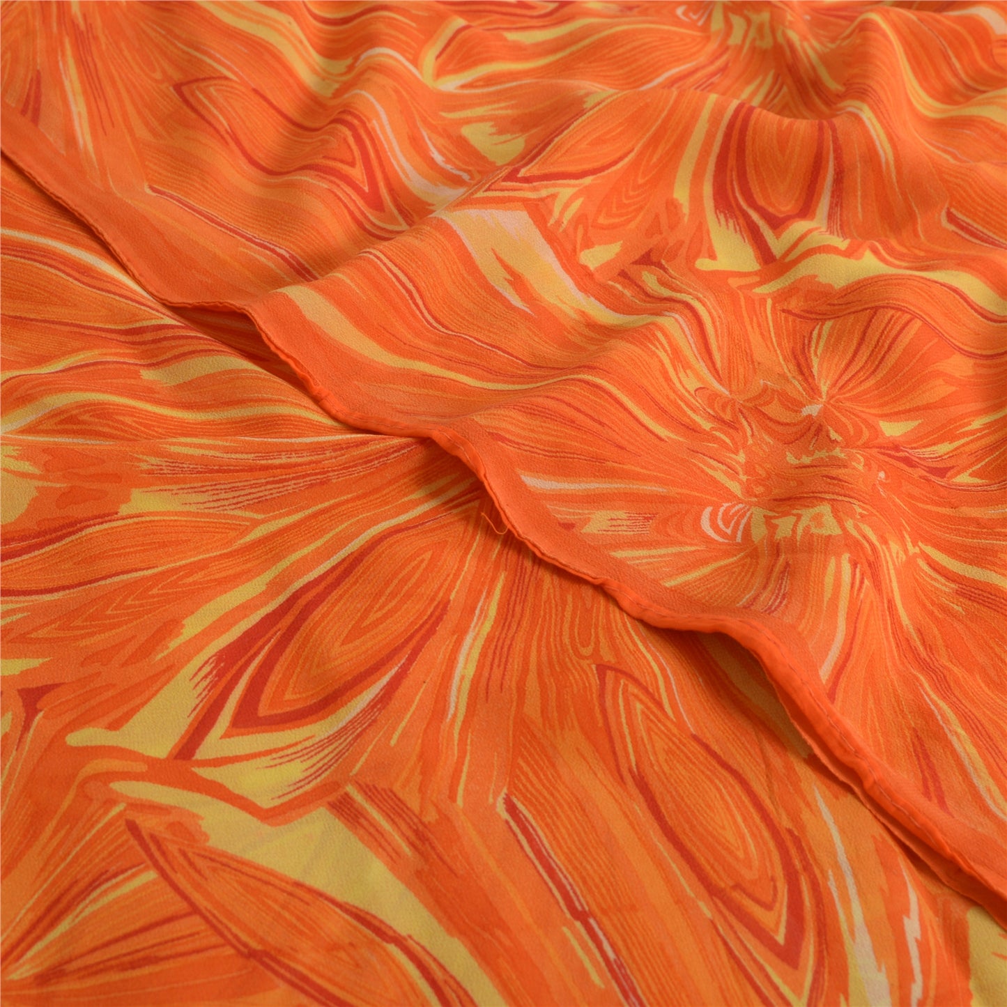 Sanskriti Vintage Sarees Orange Pure Georgette Silk Printed Sari Craft Fabric