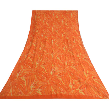 Sanskriti Vintage Sarees Orange Pure Georgette Silk Printed Sari Craft Fabric