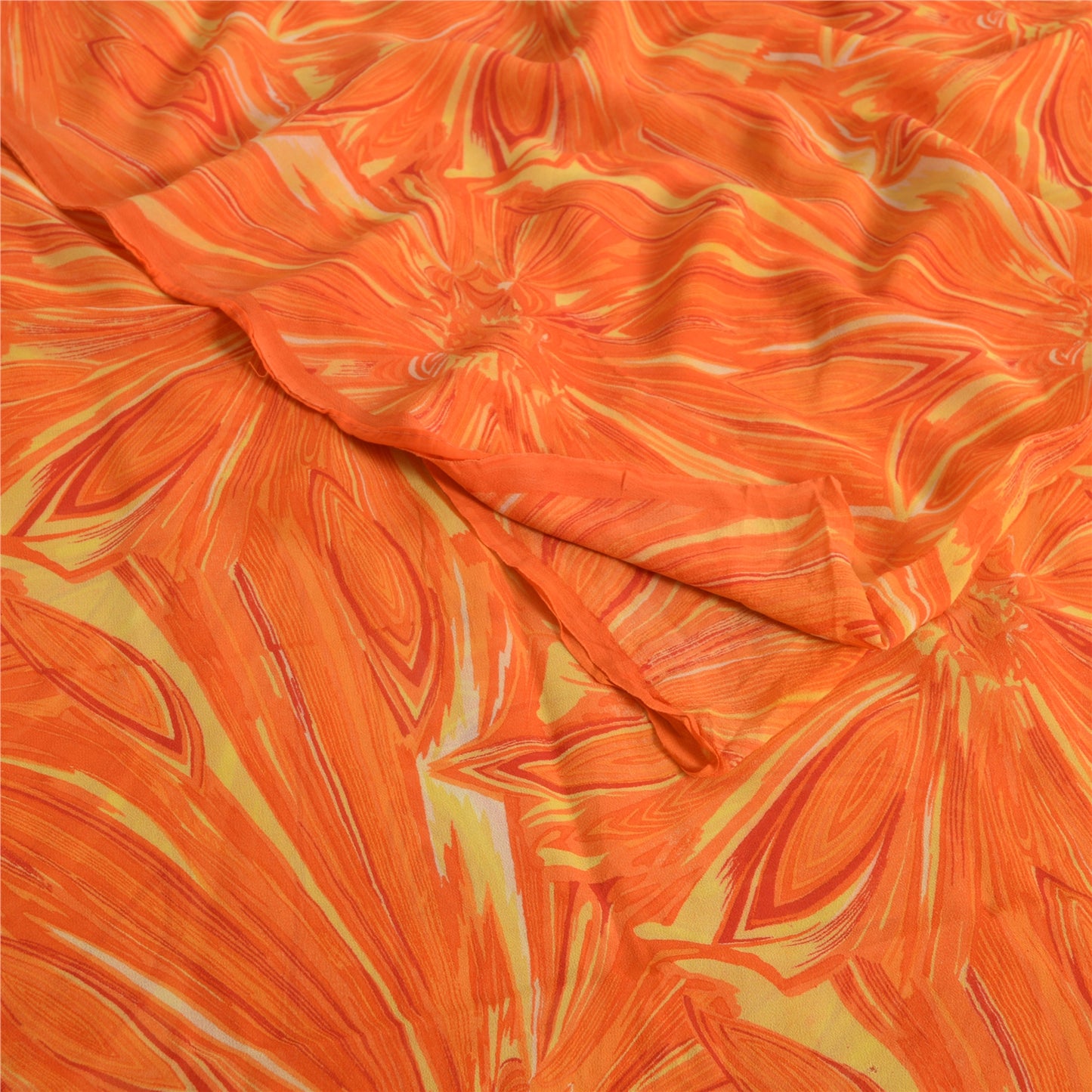 Sanskriti Vintage Sarees Orange Pure Georgette Silk Printed Sari Craft Fabric