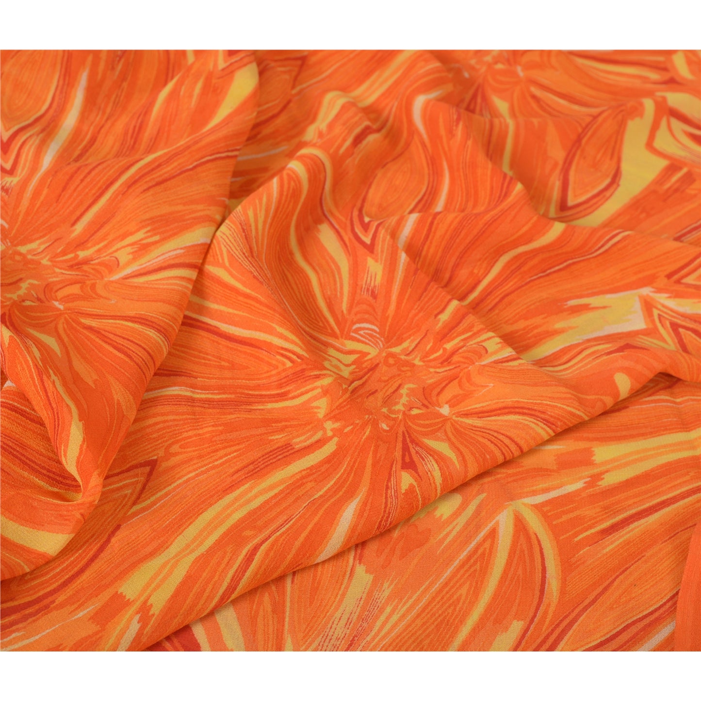 Sanskriti Vintage Sarees Orange Pure Georgette Silk Printed Sari Craft Fabric