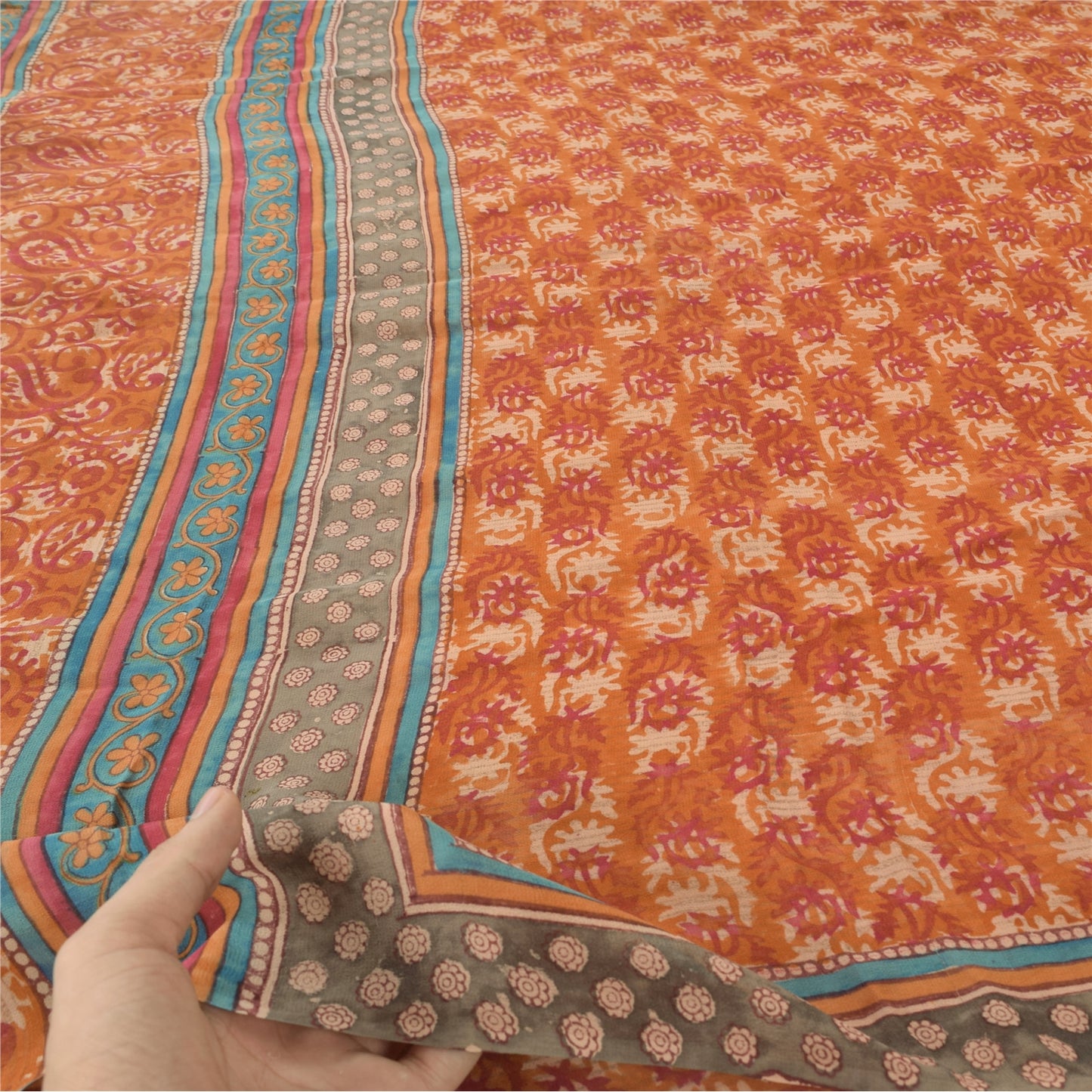 Sanskriti Vintage Sarees Multi Pure Georgette Silk Printed Sari 5yd Craft Fabric