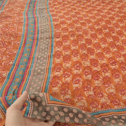 Sanskriti Vintage Sarees Multi Pure Georgette Silk Printed Sari 5yd Craft Fabric