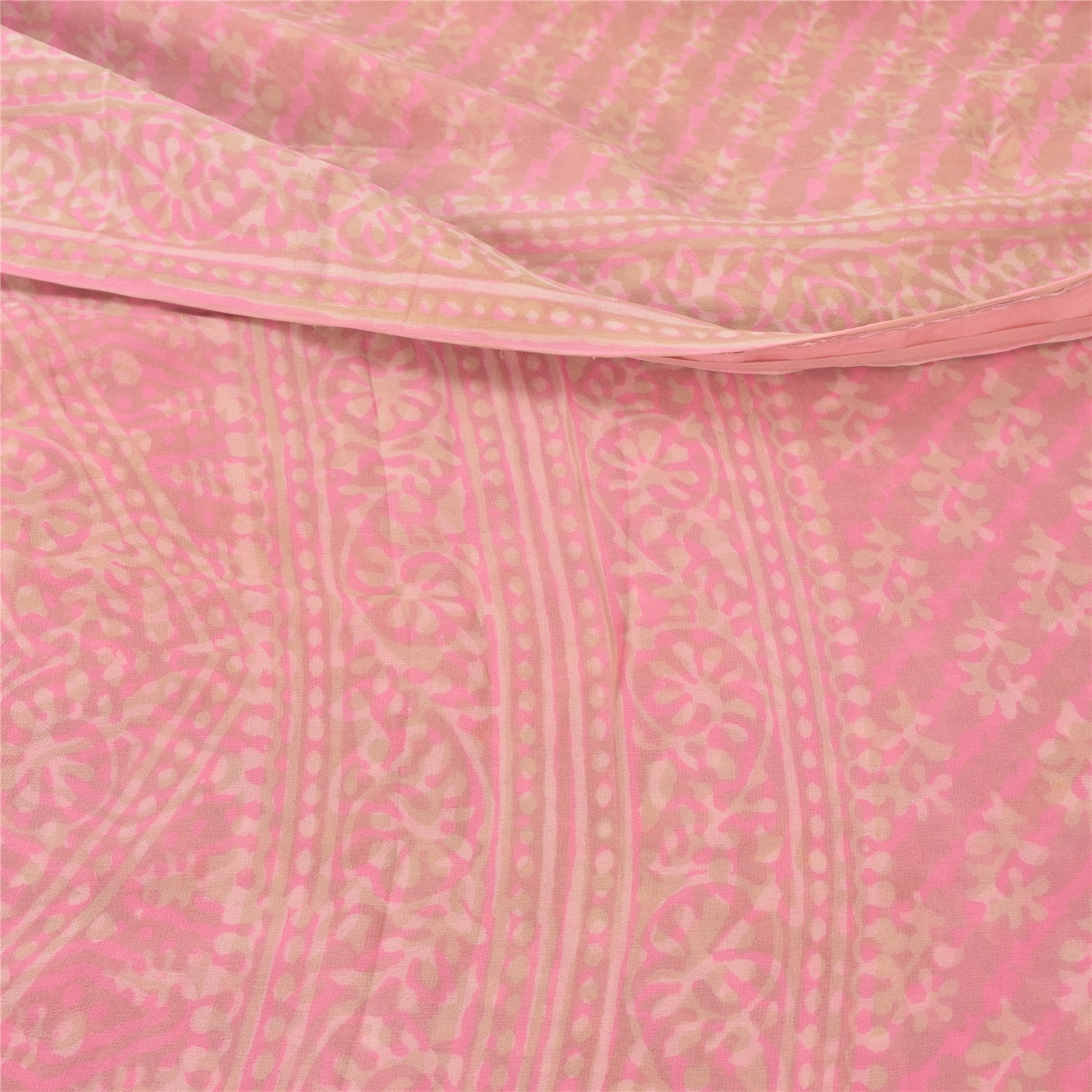 Sanskriti Vintage Sarees Mauve Pure Georgette Silk Printed Sari 5yd Craft Fabric