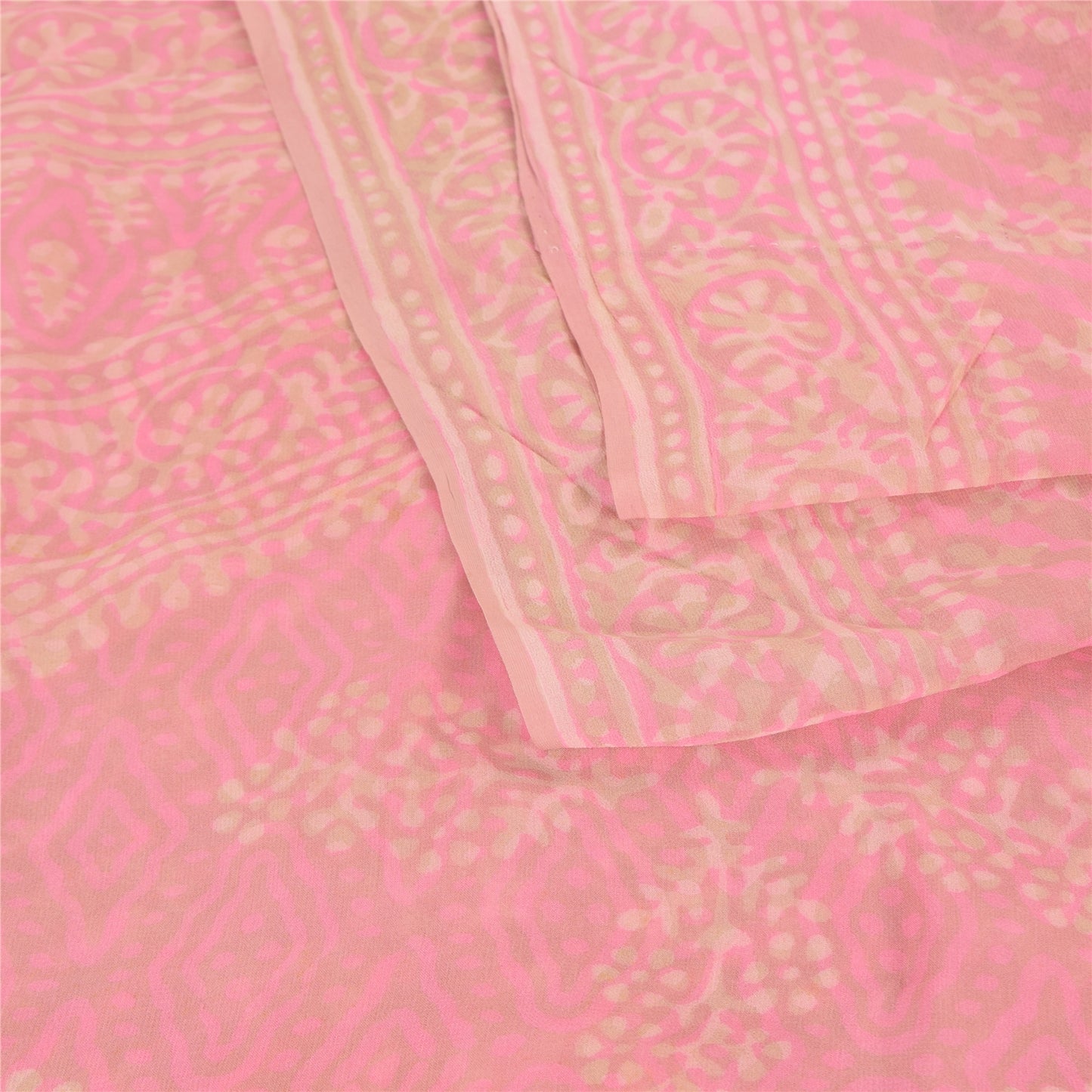 Sanskriti Vintage Sarees Mauve Pure Georgette Silk Printed Sari 5yd Craft Fabric