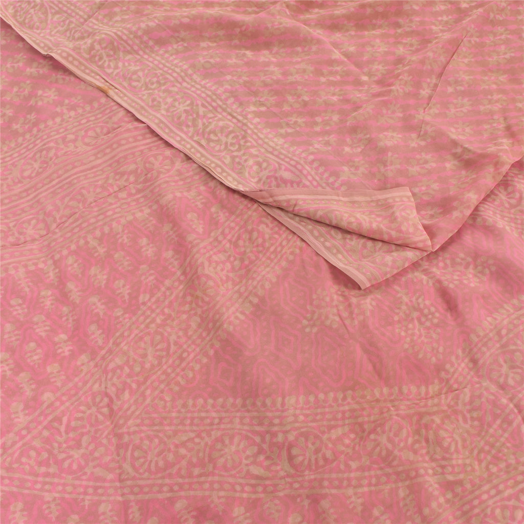 Sanskriti Vintage Sarees Mauve Pure Georgette Silk Printed Sari 5yd Craft Fabric