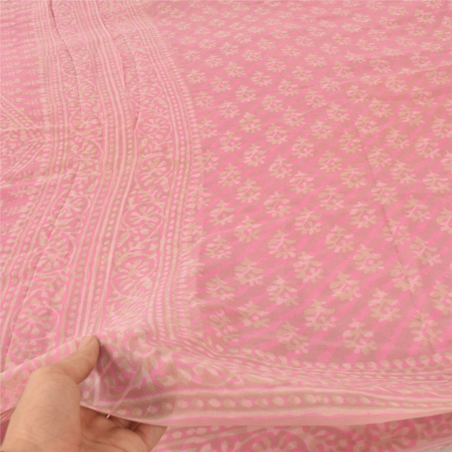 Sanskriti Vintage Sarees Mauve Pure Georgette Silk Printed Sari 5yd Craft Fabric