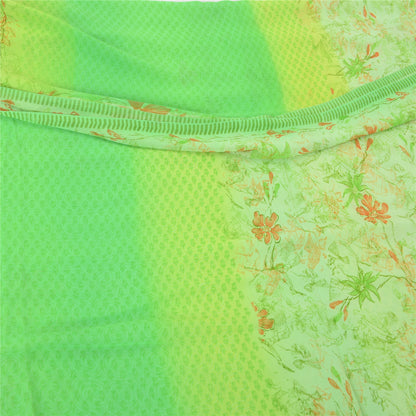 Sanskriti Vintage Sarees Green Pure Georgette Silk Printed Sari 5yd Craft Fabric