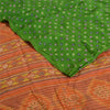 Sanskriti Vintage Sarees Green/Orange Pure Crepe Silk Sari Printed Craft Fabric