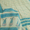 Sanskriti Vintage Sarees Ivory/Blue Pure Georgette Printed Sari 5yd Craft Fabric