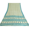 Sanskriti Vintage Sarees Ivory/Blue Pure Georgette Printed Sari 5yd Craft Fabric