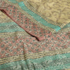 Sanskriti Vintage Sarees Cream Pure Georgette Silk Printed Sari 5yd Craft Fabric