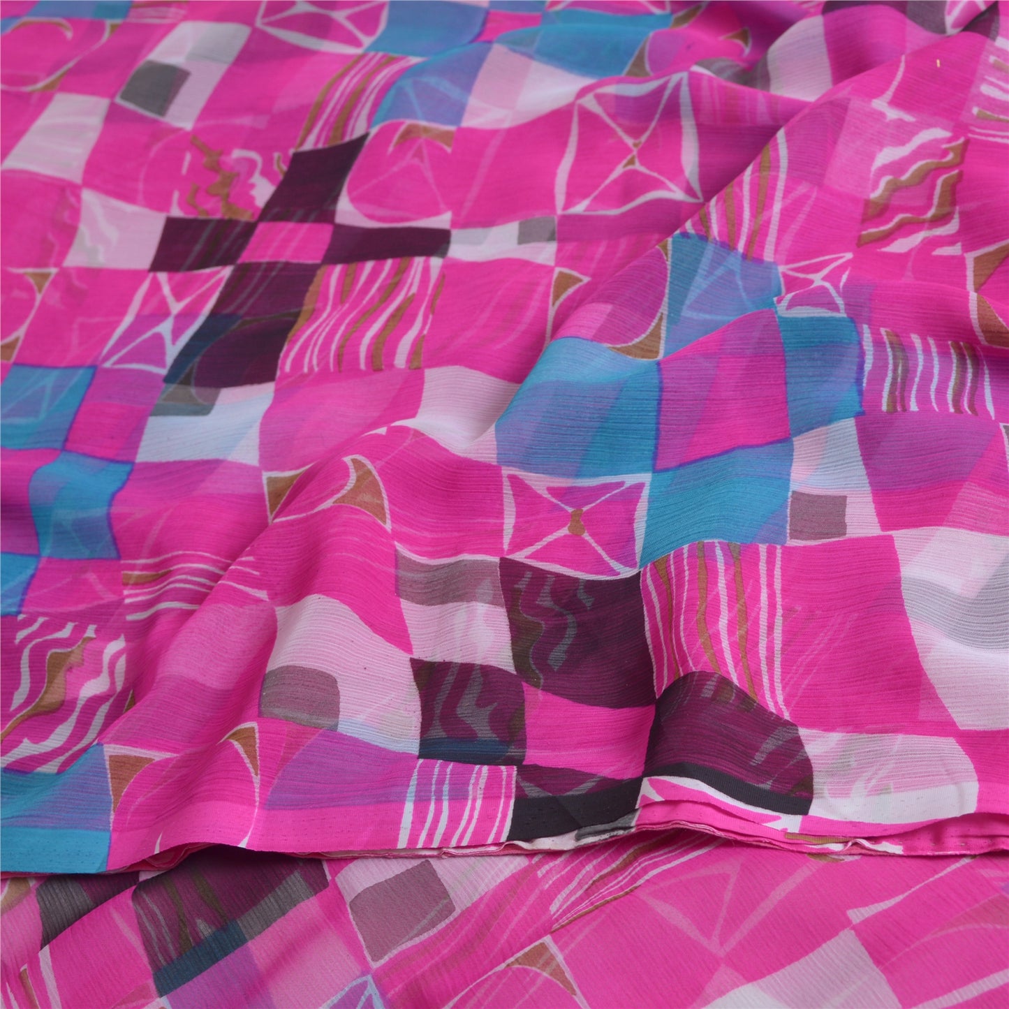 Sanskriti Vintage Sarees Pink Pure Georgette Silk Geometric Printed Sari Fabric