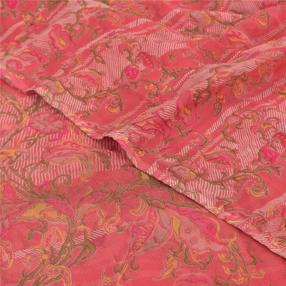 Sanskriti Vintage Sarees Pink 100% Pure Chiffon Silk Printed Sari Craft Fabric