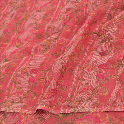 Sanskriti Vintage Sarees Pink 100% Pure Chiffon Silk Printed Sari Craft Fabric