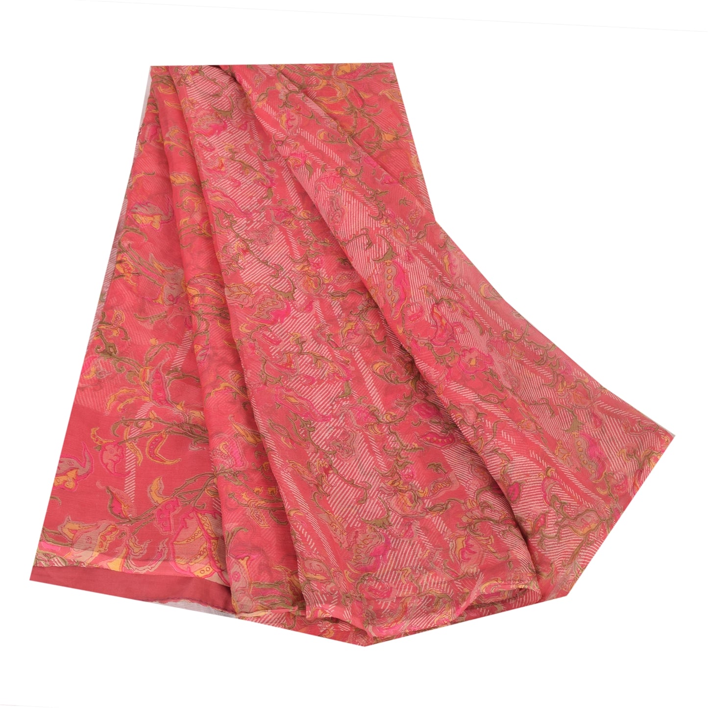 Sanskriti Vintage Sarees Pink 100% Pure Chiffon Silk Printed Sari Craft Fabric