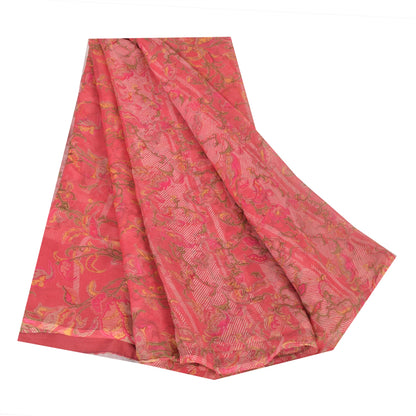 Sanskriti Vintage Sarees Pink 100% Pure Chiffon Silk Printed Sari Craft Fabric