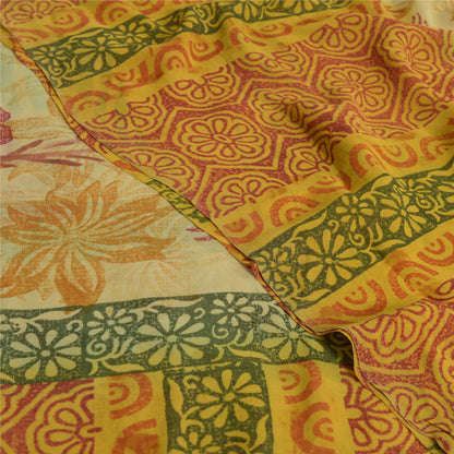 Sanskriti Vintage Sarees Pale-Yellow Pure Georgette Printed Sari Craft Fabric