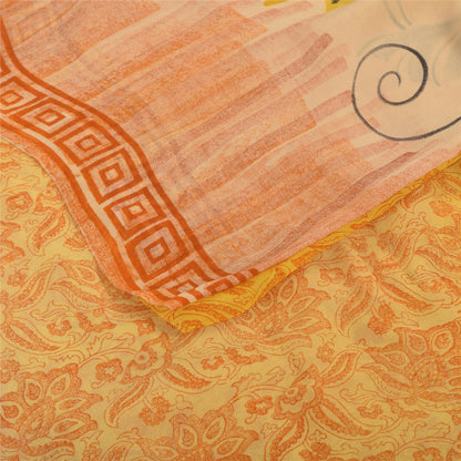 Sanskriti Vintage Sarees Yellow Pure Georgette Silk Printed Sari Craft Fabric