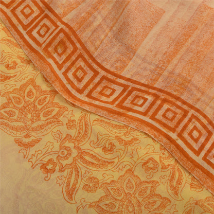 Sanskriti Vintage Sarees Yellow Pure Georgette Silk Printed Sari Craft Fabric