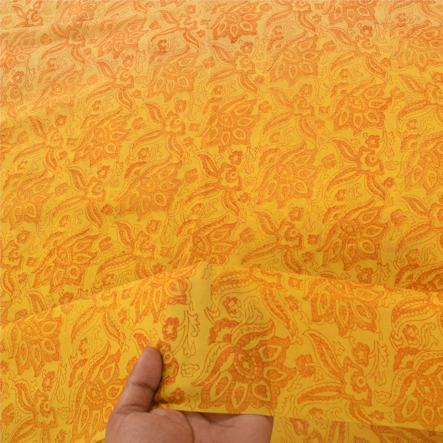 Sanskriti Vintage Sarees Yellow Pure Georgette Silk Printed Sari Craft Fabric