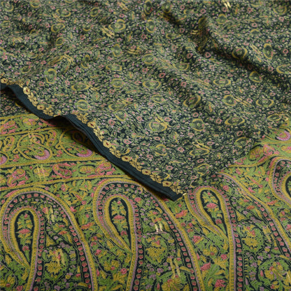 Sanskriti Vintage Sarees Dark Green Pure Georgette Silk Print Sari Craft Fabric