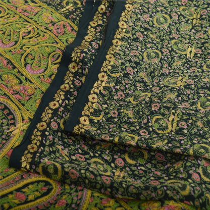 Sanskriti Vintage Sarees Dark Green Pure Georgette Silk Print Sari Craft Fabric