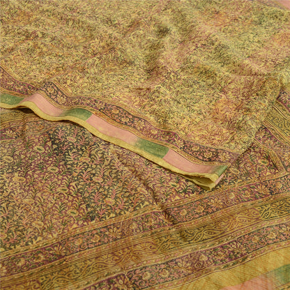 Sanskriti Vintage Sarees Olive Green Pure Georgette Silk Print Sari Craft Fabric