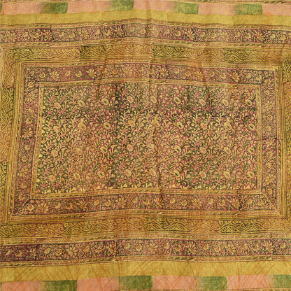 Sanskriti Vintage Sarees Olive Green Pure Georgette Silk Print Sari Craft Fabric