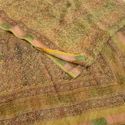 Sanskriti Vintage Sarees Olive Green Pure Georgette Silk Print Sari Craft Fabric