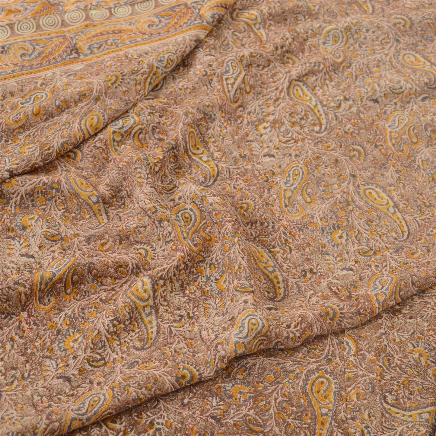 Sanskriti Vintage Sarees Brown Pure Georgette Silk Printed Sari Craft Fabric