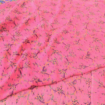 Sanskriti Vintage Sarees Pink Pure Georgette Silk Printed Sari 6yd Craft Fabric