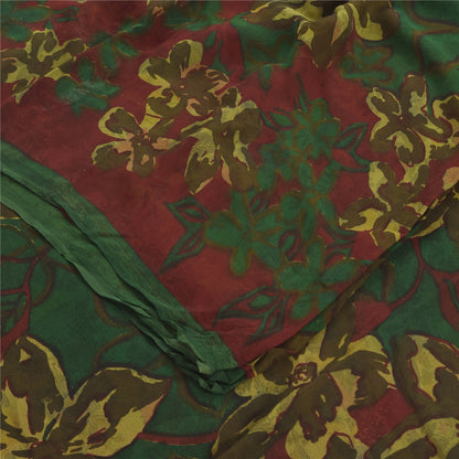 Sanskriti Vintage Sarees Green Pure Georgette Silk Printed Sari 6yd Craft Fabric