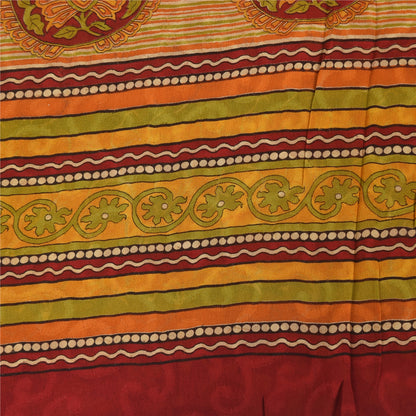 Sanskriti Vintage Sarees Pure Georgette Red/Orange Printed Sari 5yd Craft Fabric