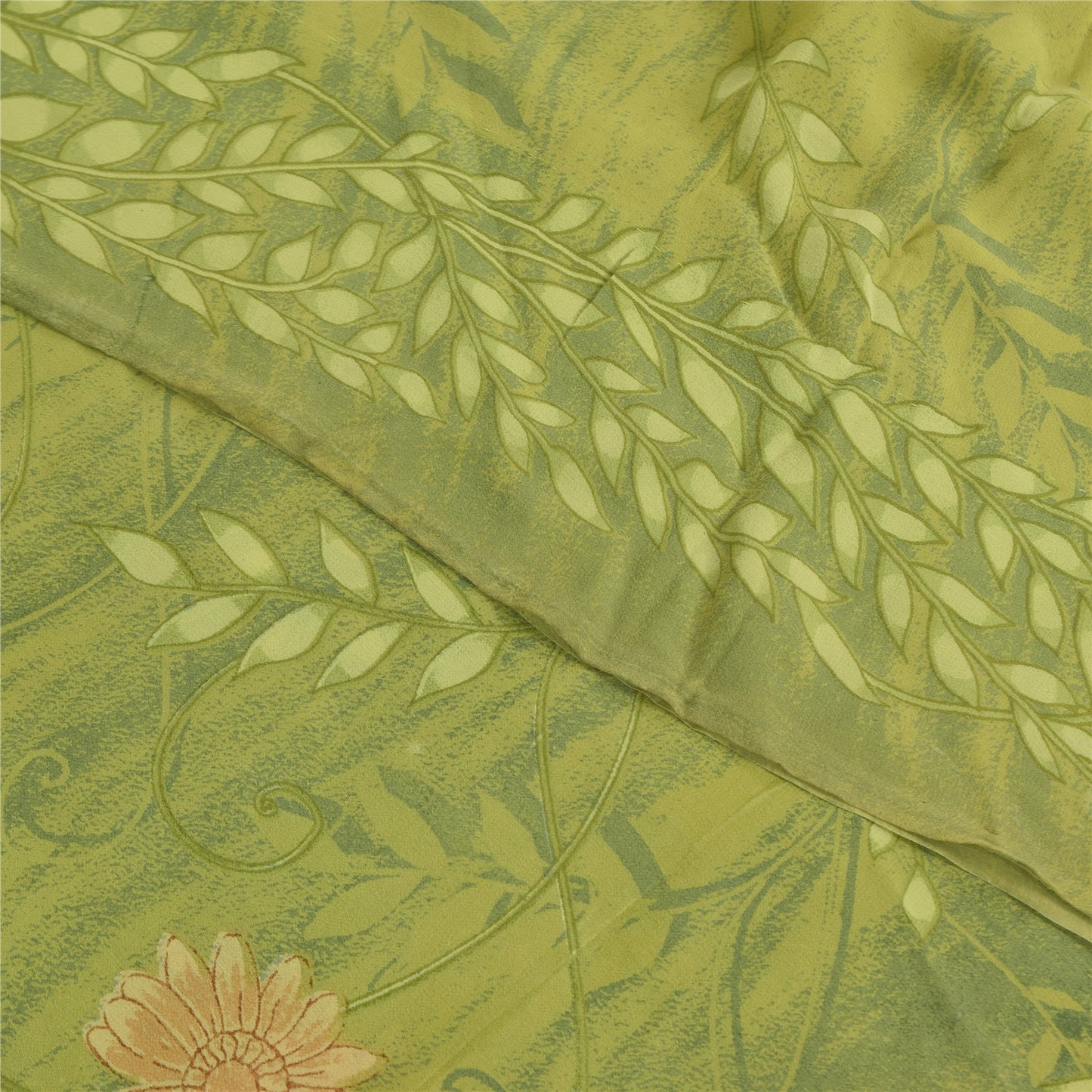 Sanskriti Vintage Sarees Green Pure Georgette Silk Printed Sari Craft Fabric