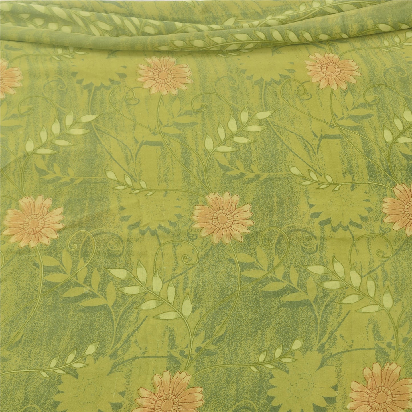 Sanskriti Vintage Sarees Green Pure Georgette Silk Printed Sari Craft Fabric