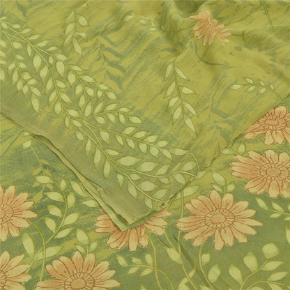 Sanskriti Vintage Sarees Green Pure Georgette Silk Printed Sari Craft Fabric