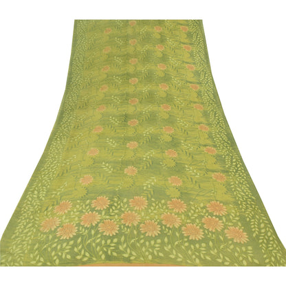 Sanskriti Vintage Sarees Green Pure Georgette Silk Printed Sari Craft Fabric