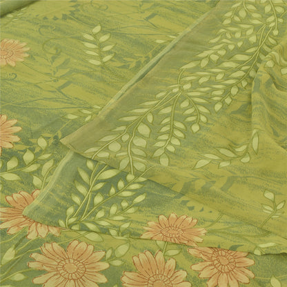 Sanskriti Vintage Sarees Green Pure Georgette Silk Printed Sari Craft Fabric