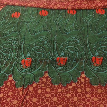 Sanskriti Vintage Sarees Green/Red 100% Pure Georgette Printed Sari Craft Fabric