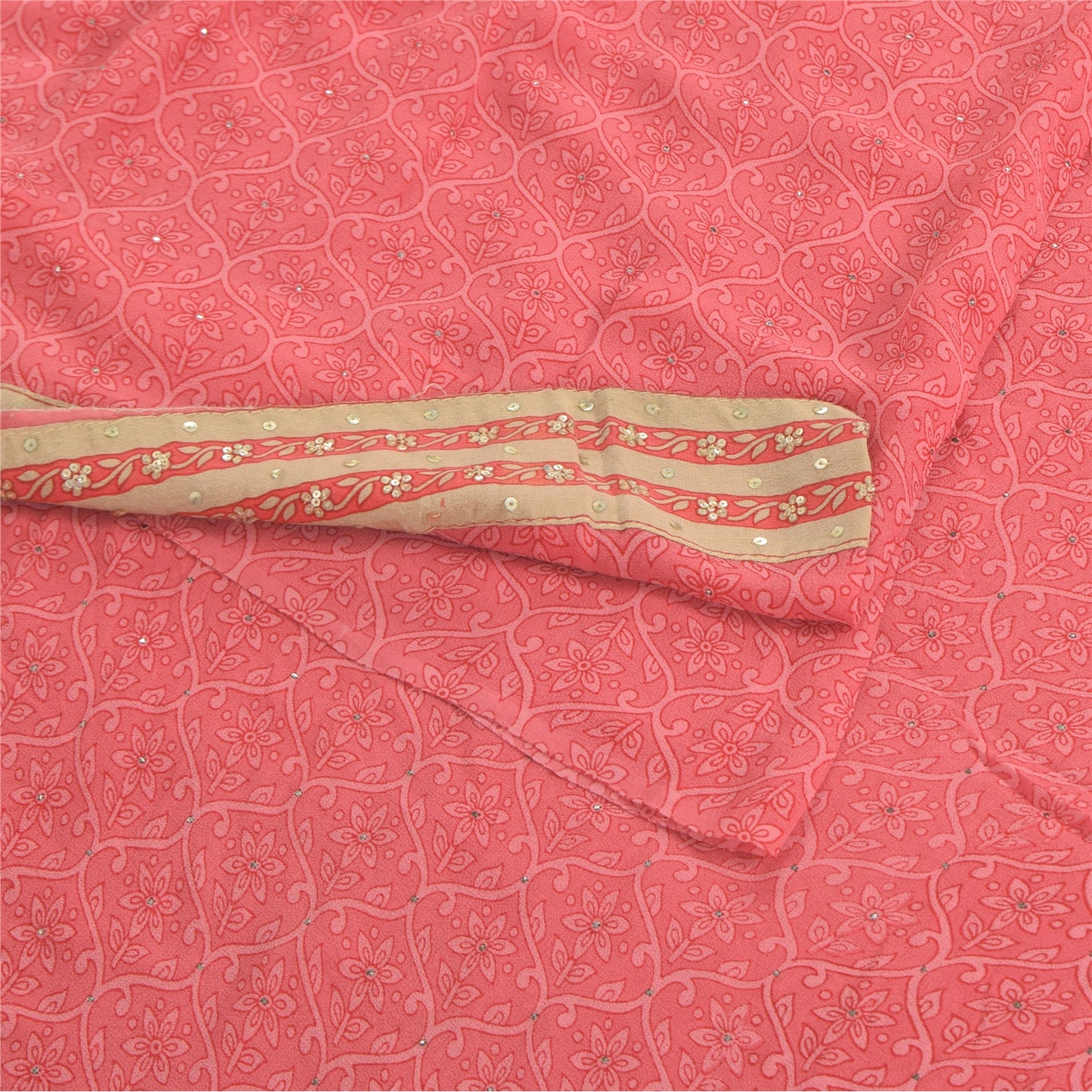 Sanskriti Vintage Sarees Pink Mukesh Pure Georgette Silk Print Sari Craft Fabric