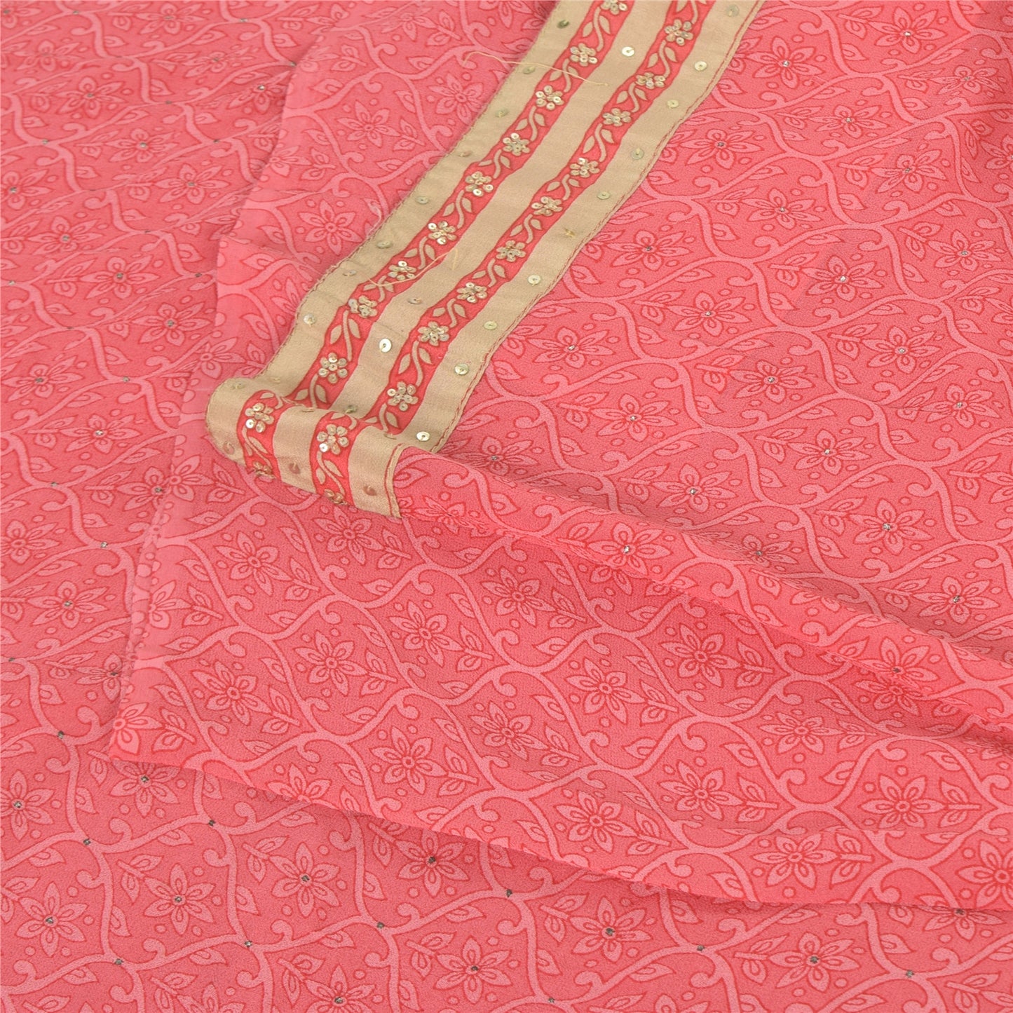 Sanskriti Vintage Sarees Pink Mukesh Pure Georgette Silk Print Sari Craft Fabric